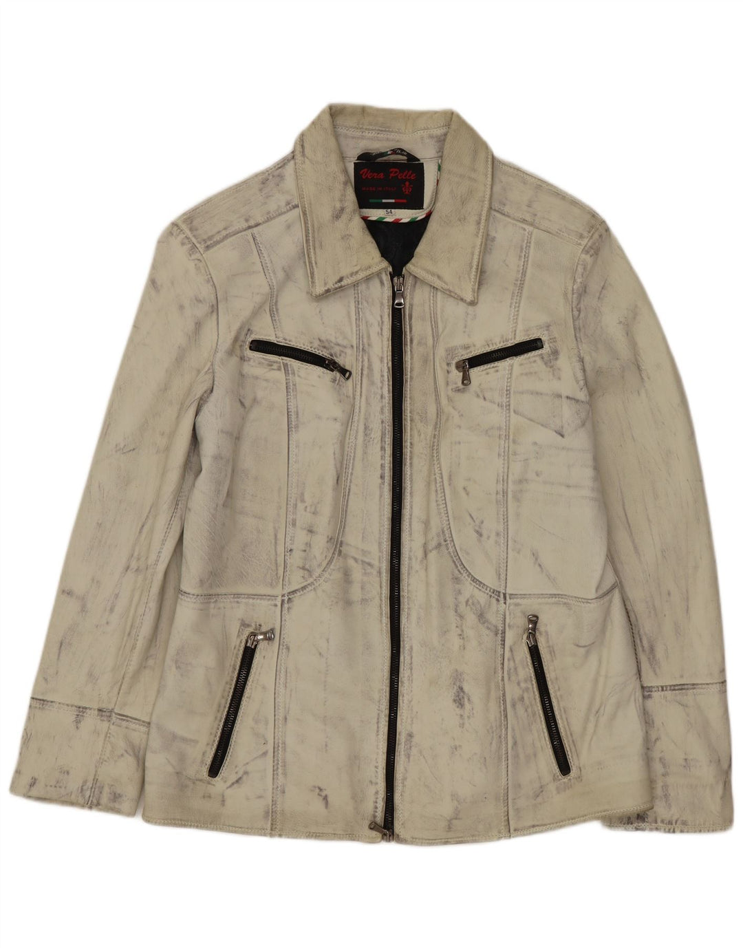 Vintage Womens Leather Jacket UK 16 Large Off White