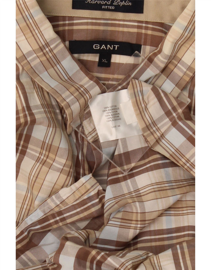 GANT Mens Fitted Military Shirt XL Beige Check Cotton