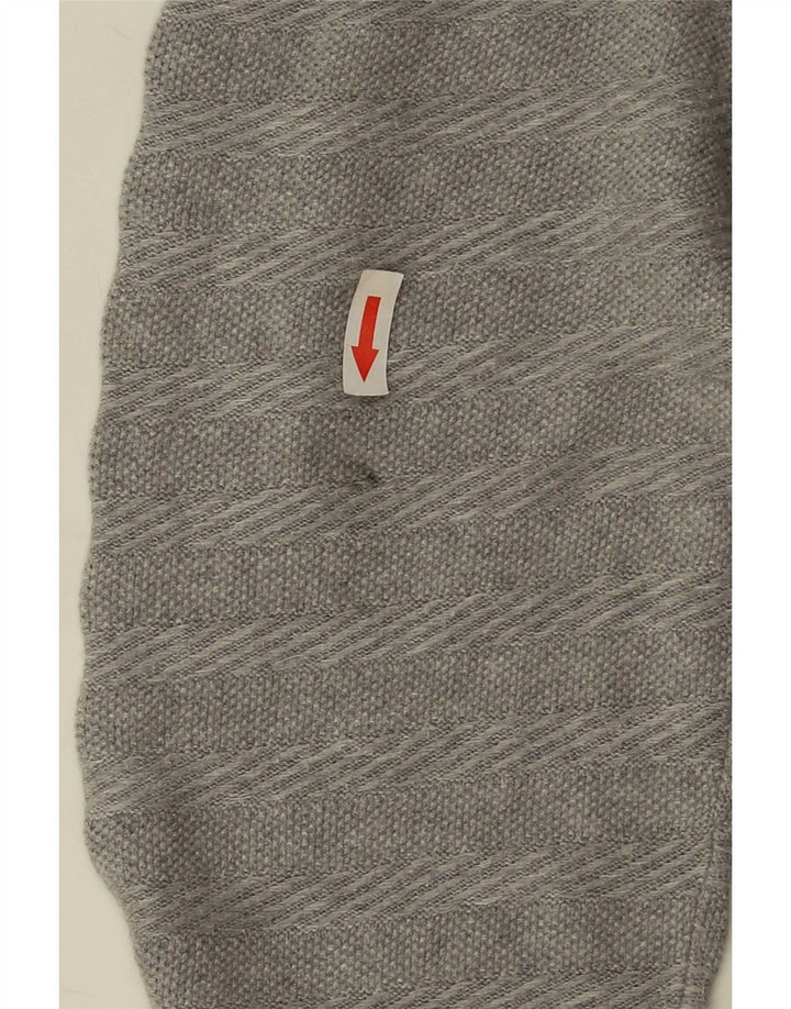 Massimo Dutti Herren-Pullover mit Knopfkragen, XL, grau gestreift, Baumwolle