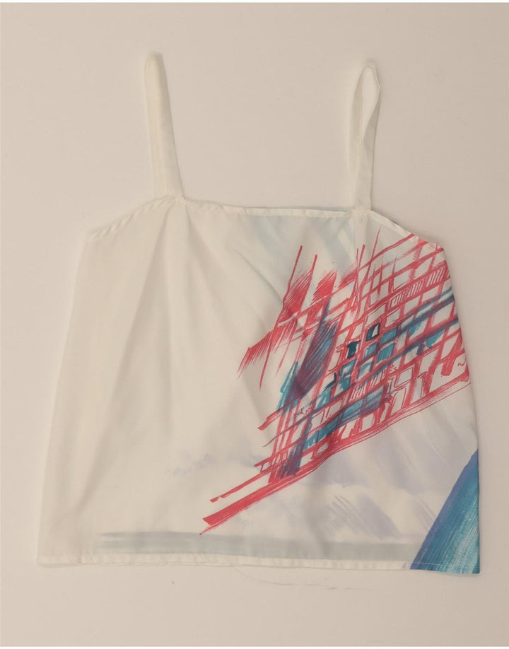 VINTAGE Womens Abstract Pattern Cami Top UK 10 Small White Vintage Vintage and Second-Hand Vintage from Messina Hembry 