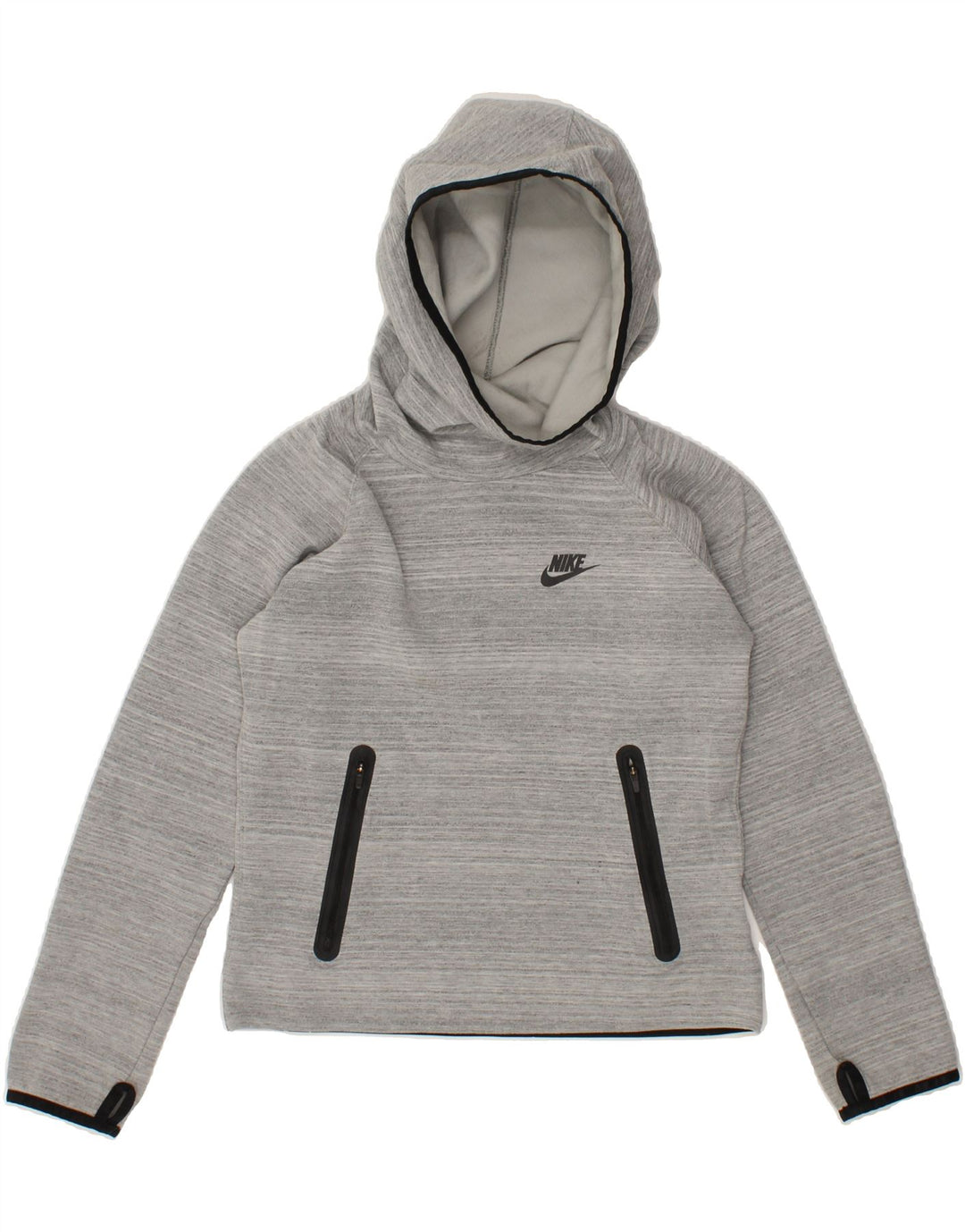 NIKE Womens Crop Hoodie Jumper UK 12 Medium Grey Polyester Vintage Nike and Second-Hand Nike from Messina Hembry 