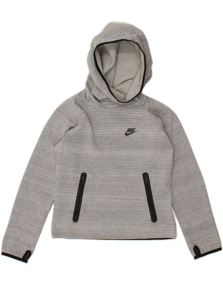 NIKE Womens Crop Hoodie Jumper UK 12 Medium Grey Polyester Vintage Nike and Second-Hand Nike from Messina Hembry 