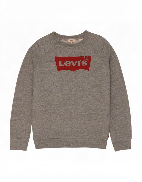 Levi's Damen Grafik-Sweatshirt-Pullover UK 14 Mittelgrau gefleckte Baumwolle