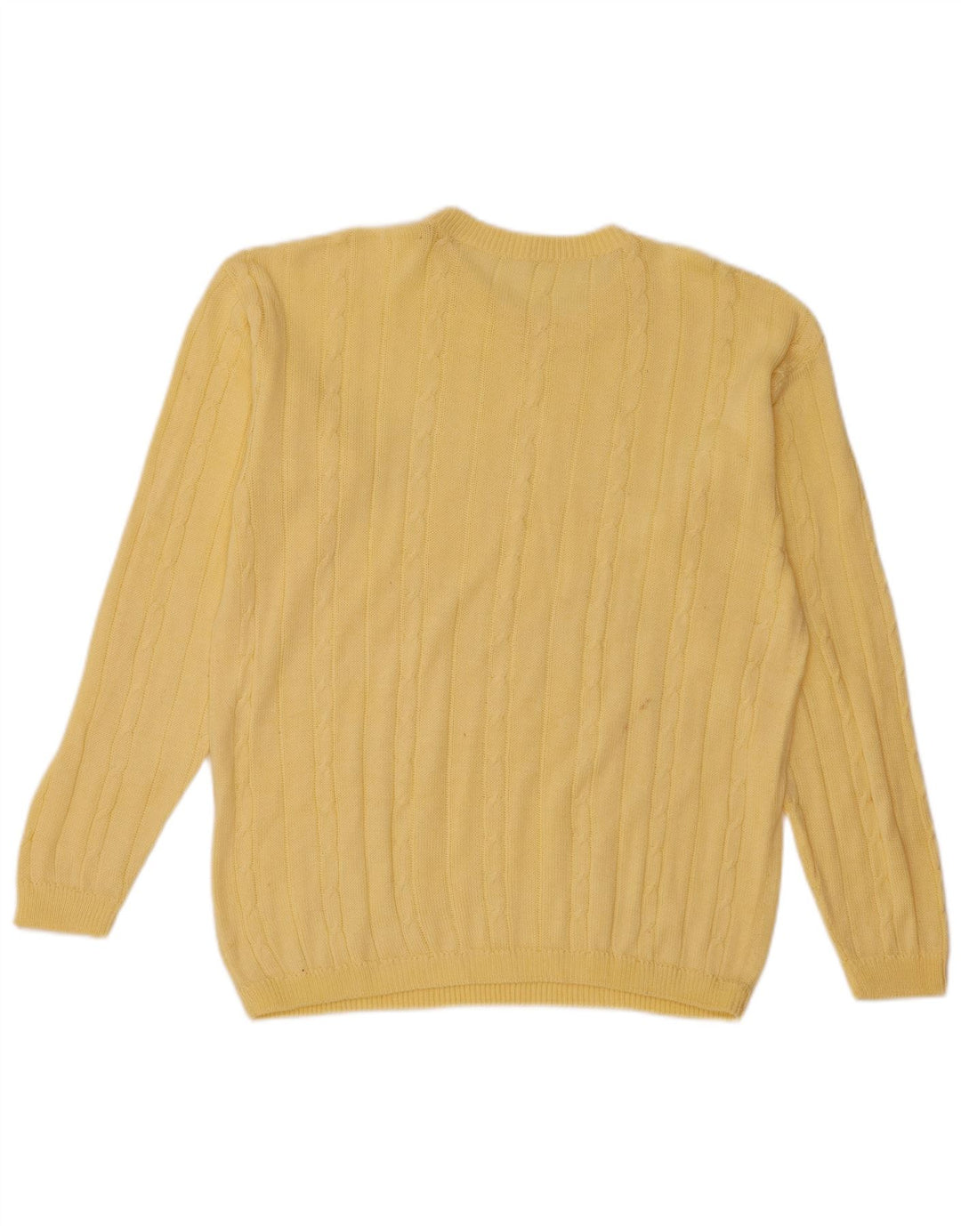Vintage hombres cuello redondo jersey suéter medio amarillo