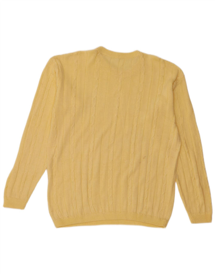 Vintage hombres cuello redondo jersey suéter medio amarillo