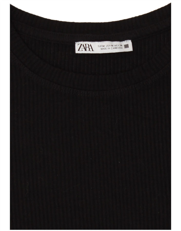 Zara Damen T-Shirt Top UK 12 Medium Schwarz