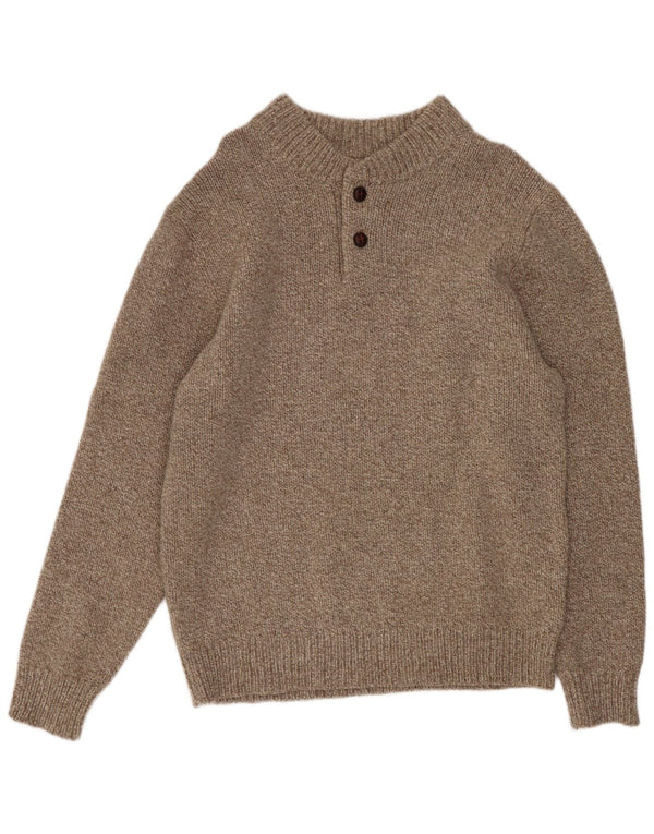 L.L.Bean Herre Button Neck sweater Medium Brun Flecked Lammeuld