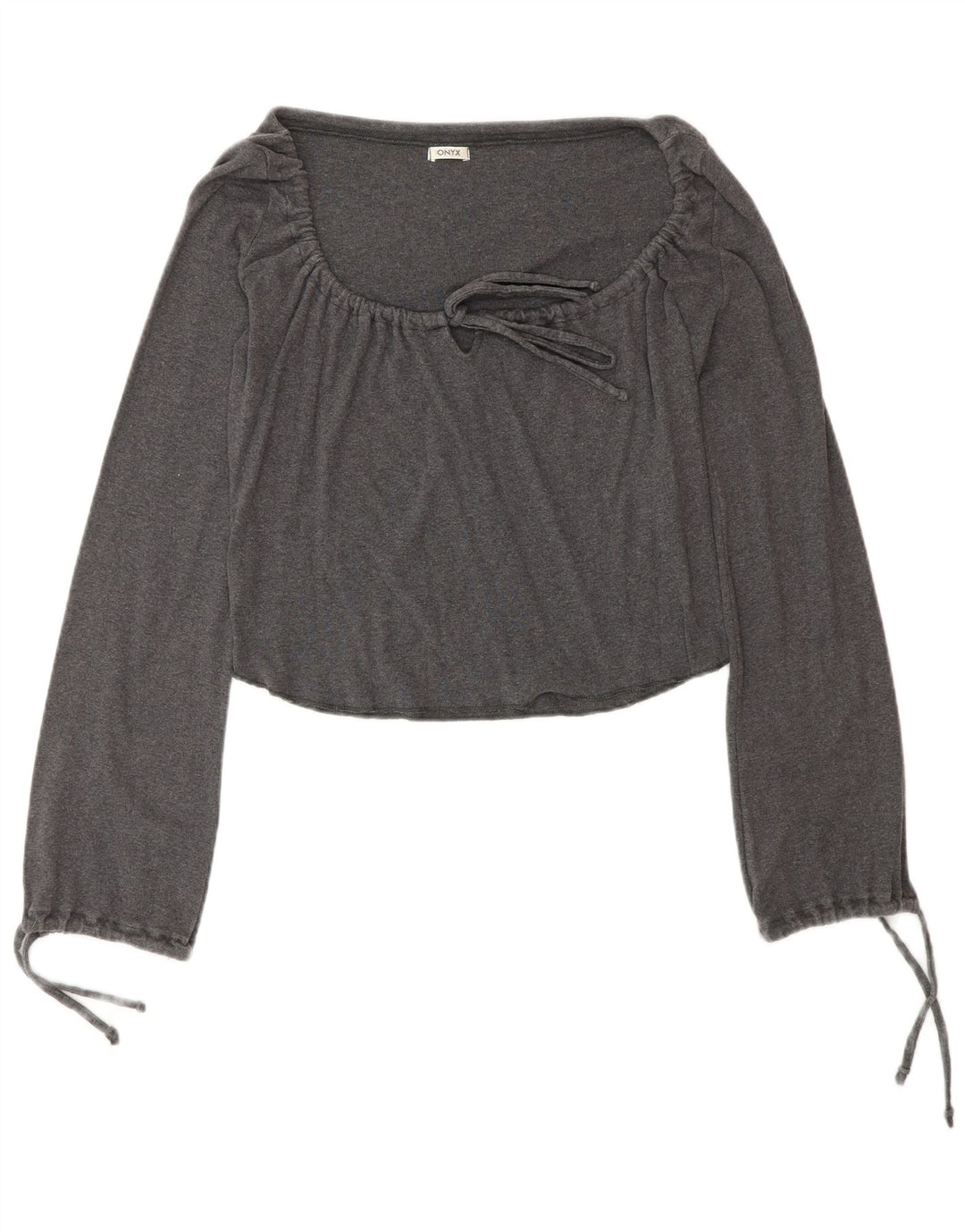 Onyx Womens Front Tie Crop Top Long Sleeve UK 12 Medium Grey Cotton