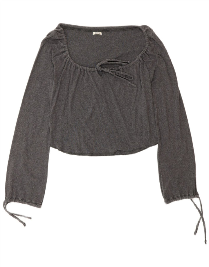 Onyx Womens Front Tie Crop Top Long Sleeve UK 12 Medium Grey Cotton