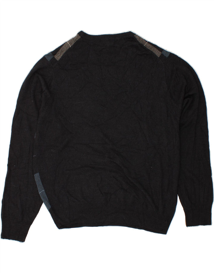 DOCKERS Mens Crew Neck Jumper Sweater 2XL Grey Patchwork Acrylic
