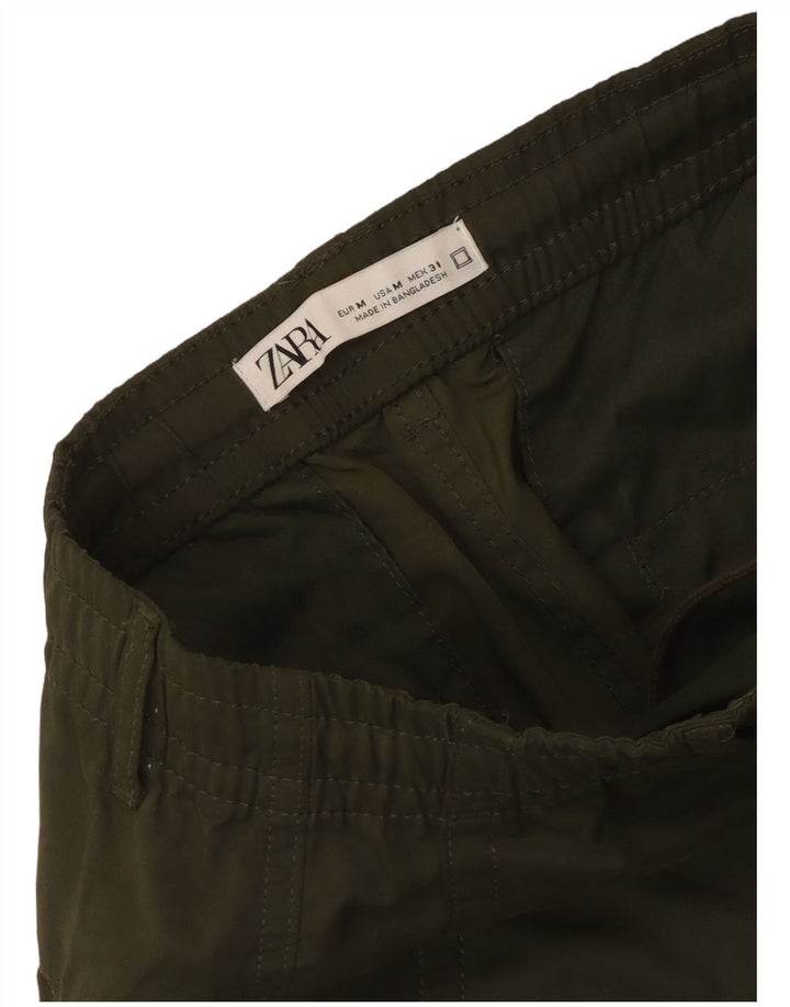 Zara Womens Crop Joggers Cargo Trousers Medium W31 L25 Khaki