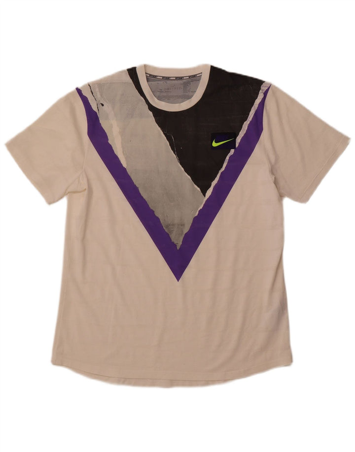 NIKE Herre Dri Fit grafisk T-shirt Top Stor hvid Colourblock Polyester
