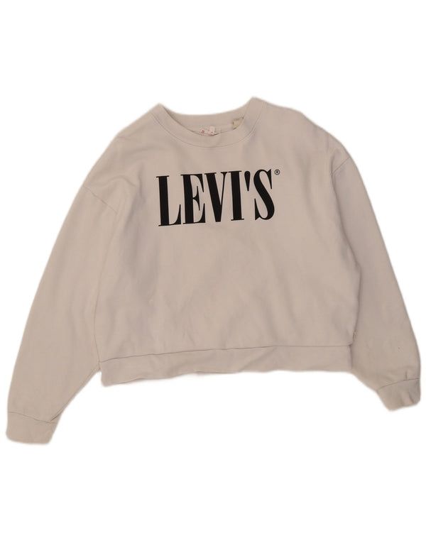 Levi's Womens Crop Graphic Oversized Sweatshirt Jumper UK 10 Small White