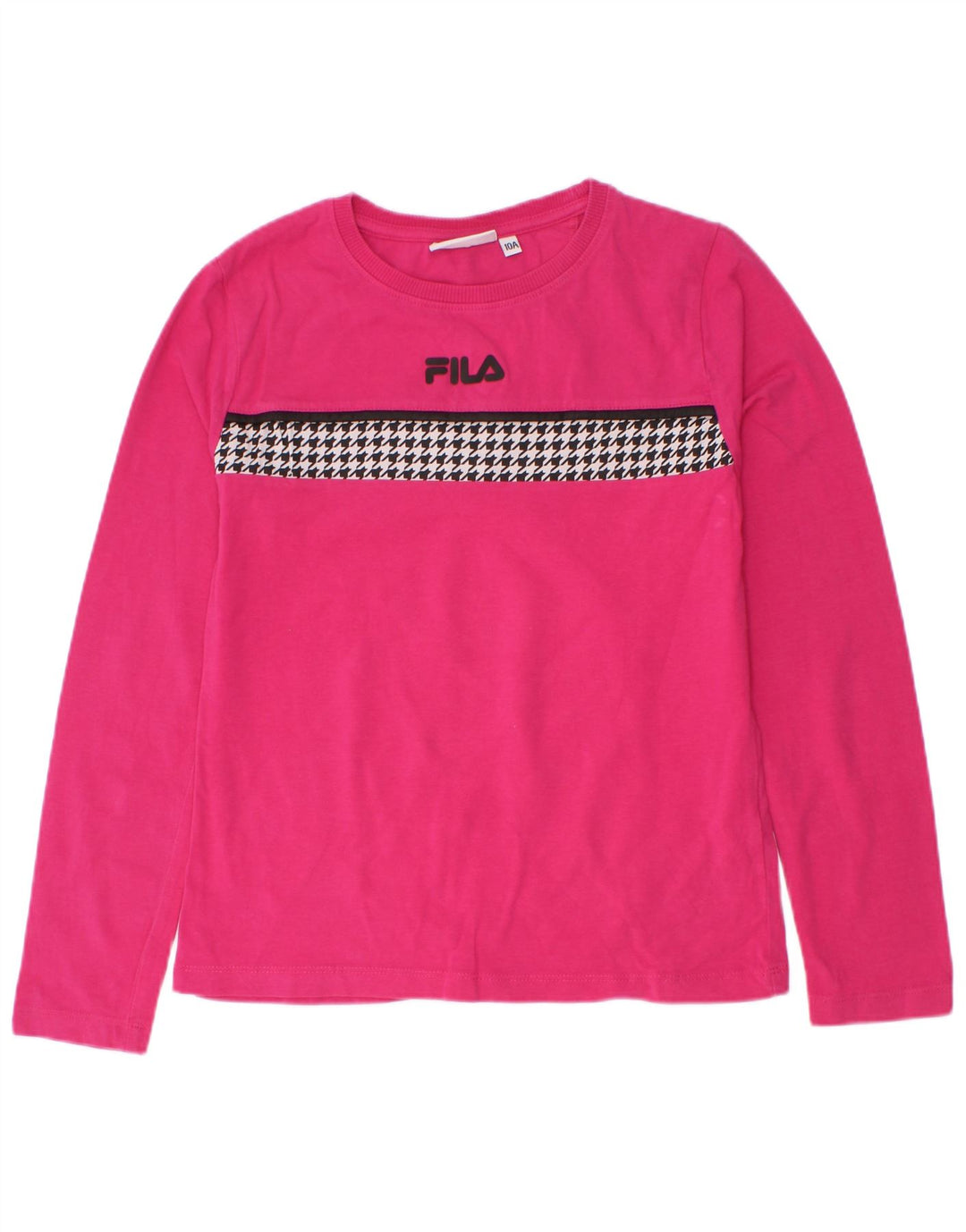 Fila Girls Top Long Sleeve 9-10 Years Pink Houndstooth