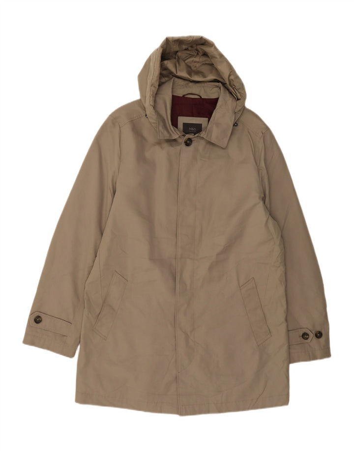 MARKS & SPENCER Mens Hooded Overcoat UK 38 Medium Grey Polyester Vintage Marks & Spencer and Second-Hand Marks & Spencer from Messina Hembry 