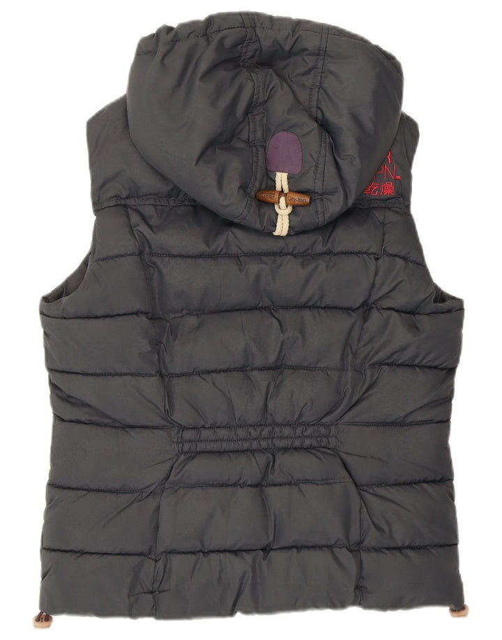 SUPERDRY Womens Hooded Padded Gilet UK 14 Medium Grey Polyester
