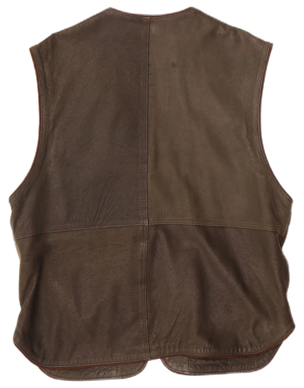 Vintage Herren-Leder-Utility-Gilet IT 54 2XL Khaki