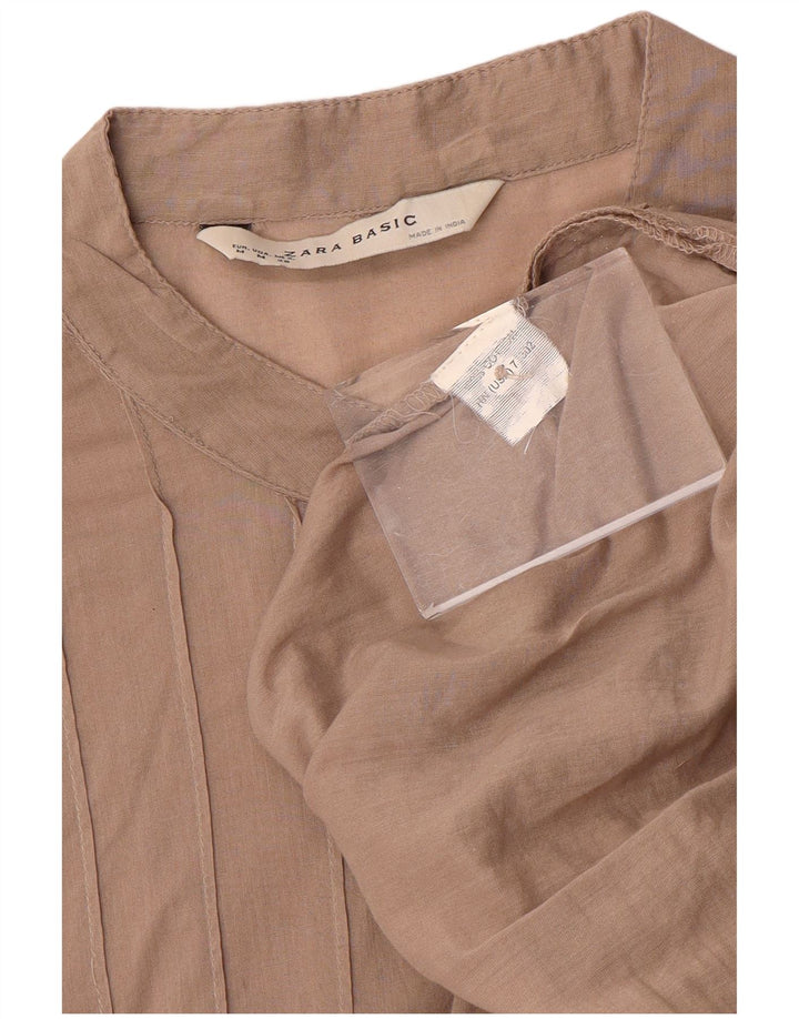 Zara Robe droite à manches 3/4 pour femme UK 14 en coton marron moyen