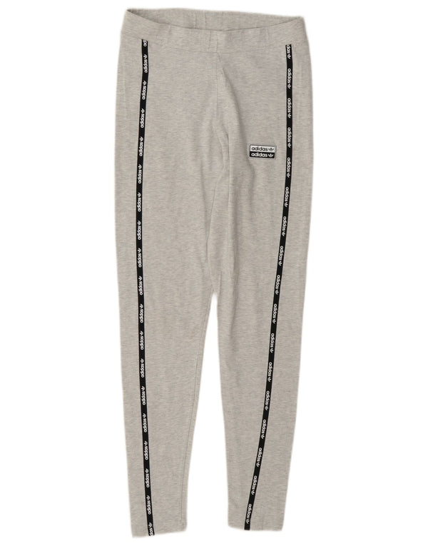 Adidas Womens Graphic Leggings UK 12 Medium Grey Colourblock Cotton