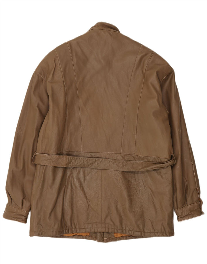 LIVERPOOL Mens Military Leather Jacket IT 54 2XL Brown Leather