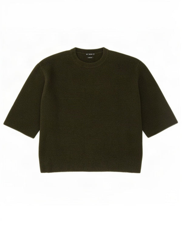 Zara Γυναικείο πουλόβερ 3/4 μανίκι Crew Neck Jumper UK 14 Medium Khaki