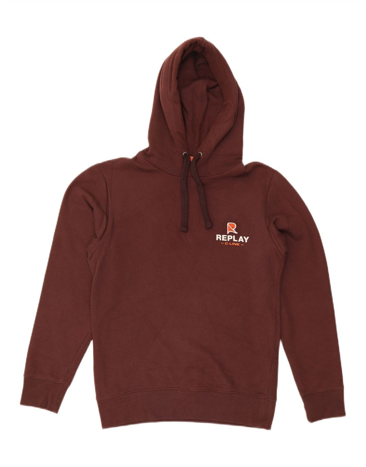 REPLAY Mens Hoodie Jumper Small Brown Cotton