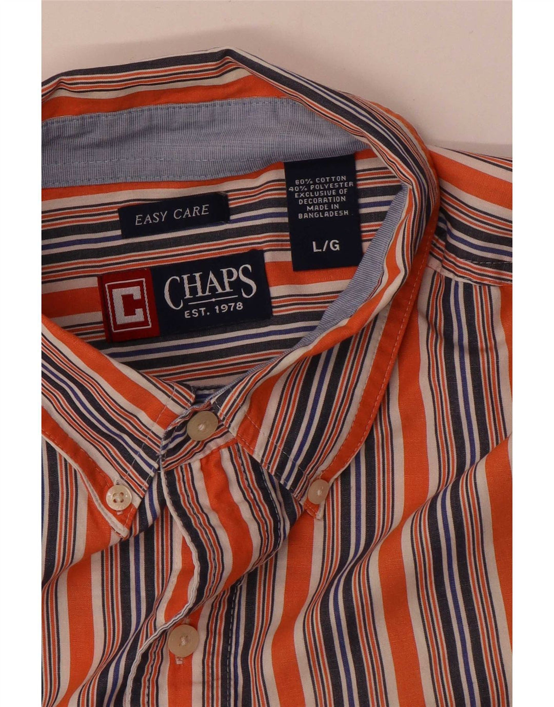 Chaps Mens Easy Fit Shirt Large Orange Striped Cotton