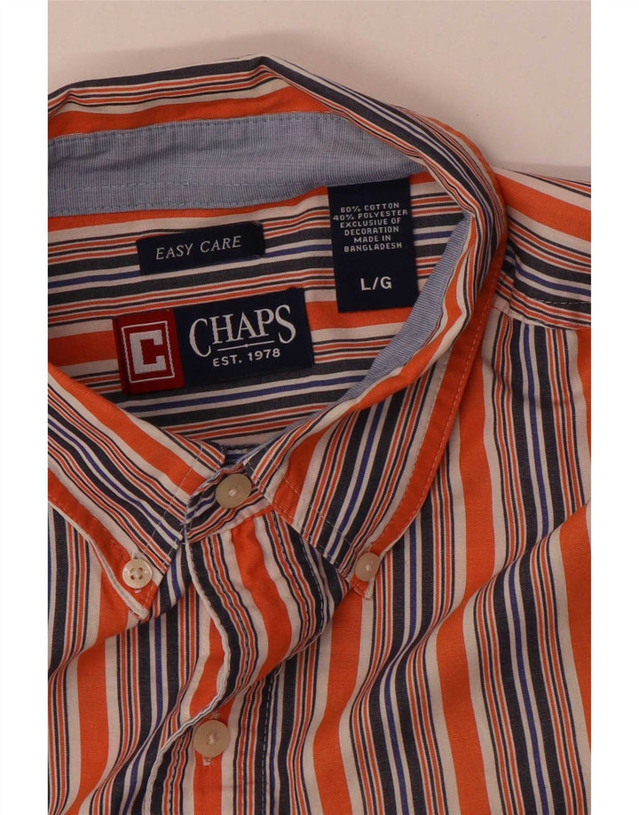 Chaps Mens Easy Fit Shirt Large Orange Striped Cotton