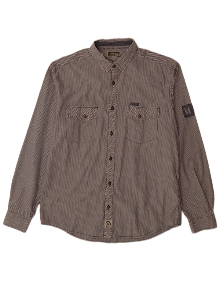 WRANGLER Mens Greensboro Shirt Large Grey Striped Cotton