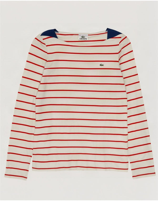 Lacoste Mujer Top Manga Larga Talla 38 Mediano Off White Algodón A Rayas