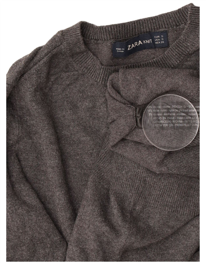 Zara Womens Crew Neck Jumper Sweater UK 8 Small Grey Viscose