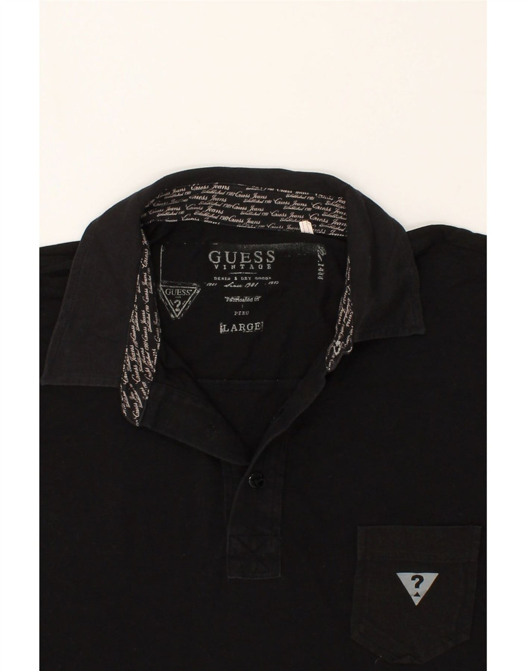 GUESS Mens Graphic Polo Shirt Large Black
