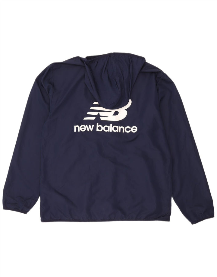 New Balance Mens Graphic Hooded Rain Jacket Large Navy Blue Polyester