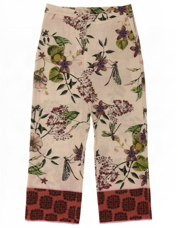 Pantaloni largi pentru femei Zara XL W32 L30 Poliester floral alb