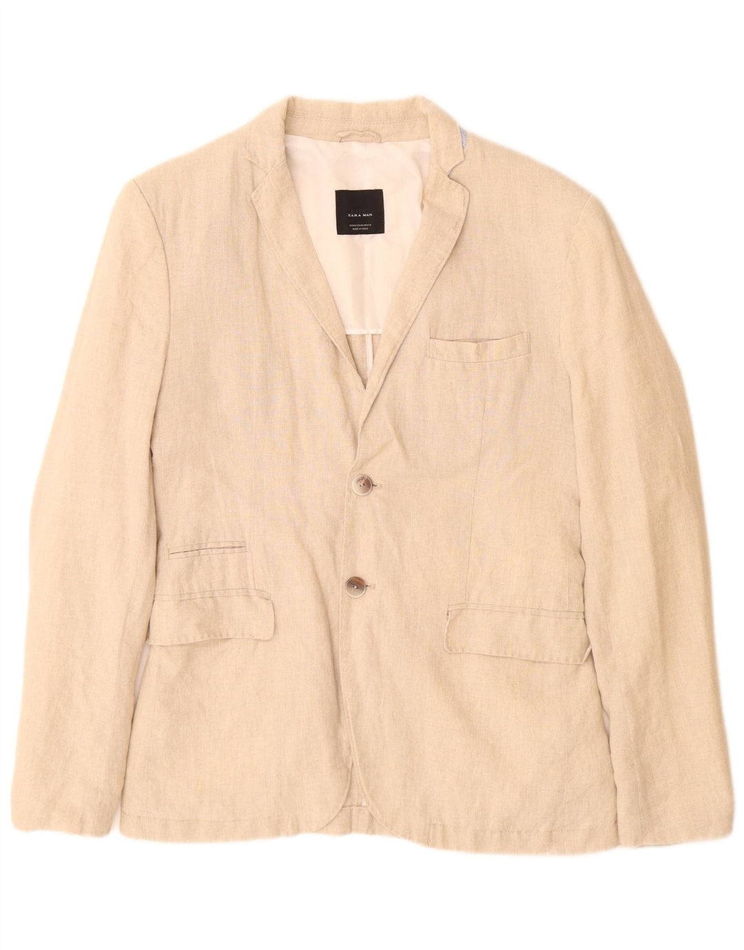 ZARA Mens 2 Button Blazer Jacket EU 48 Medium Beige Linen