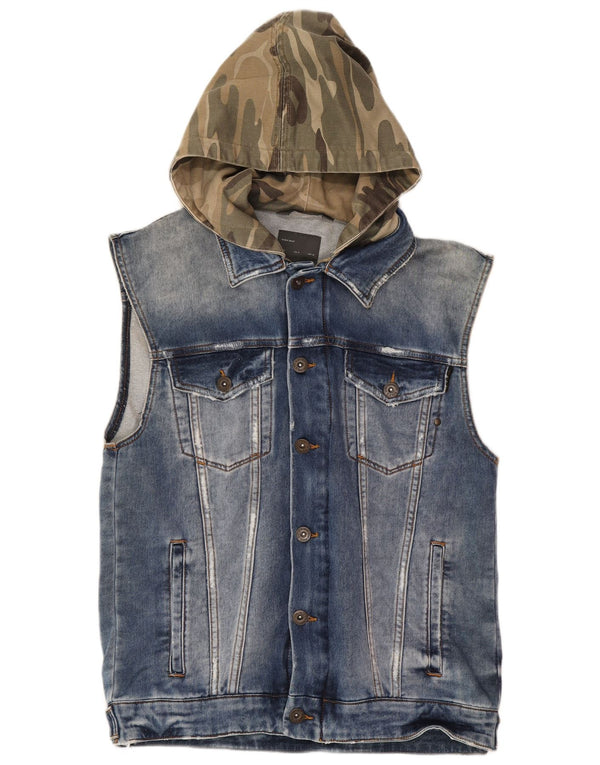 Zara Hombre Chaleco Vaquero Con Capucha UK 38 Algodón Azul Medio