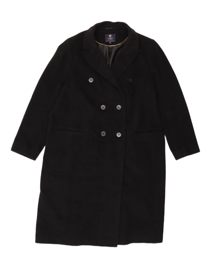 Marks & Spencer Dame Dobbeltradet Frakke UK 20 2XL Sort Uld