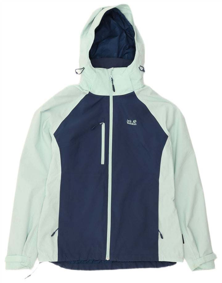 Jack Wolfskin Womens Hooded Rain Jacket UK 10/12 Medium Blue Colourblock