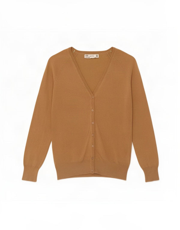 Zara Damen-Cardigan-Pullover UK 10 Small Beige Baumwolle