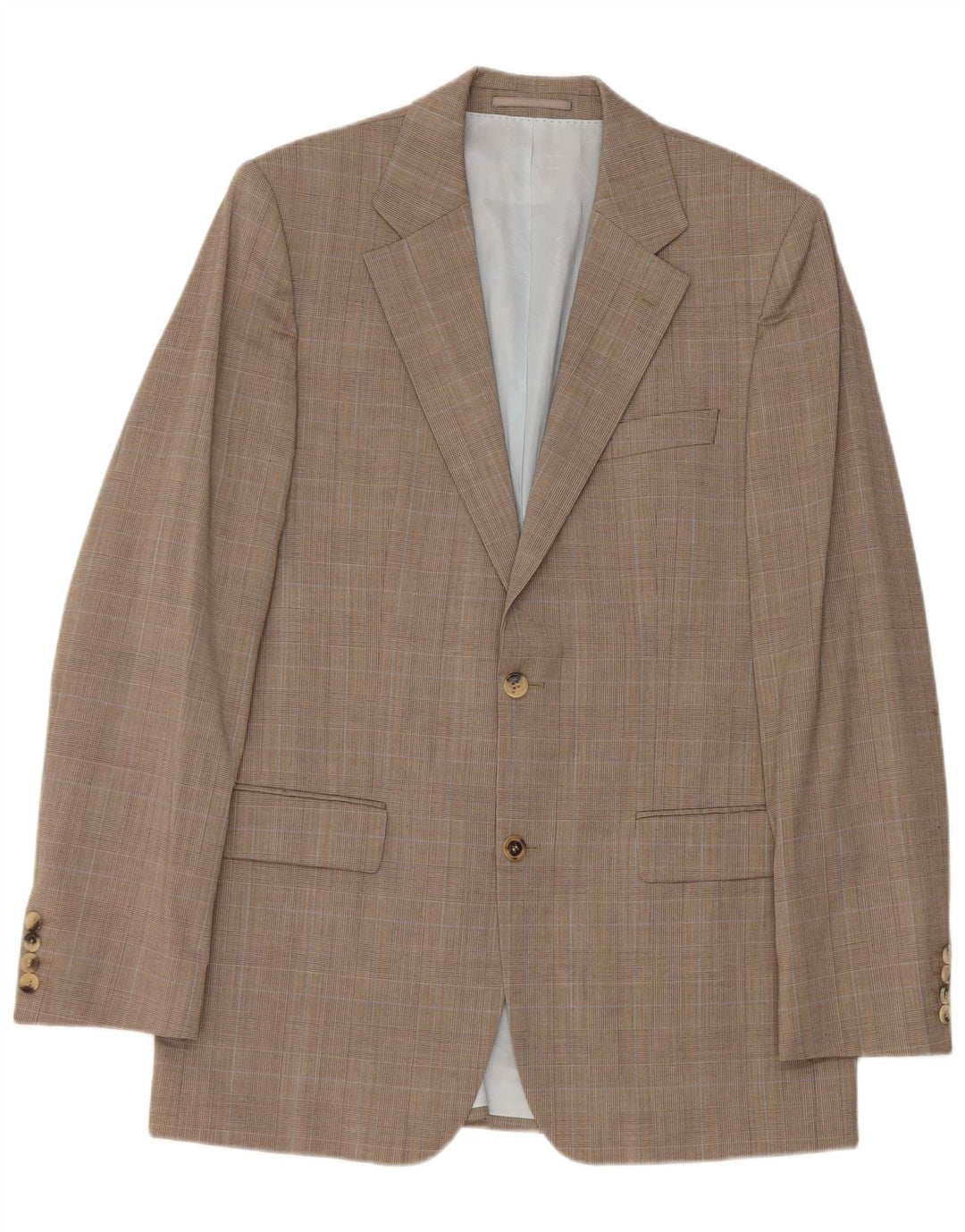 Jaqueta blazer masculina de 2 botões Hugo Boss EU 48 lã virgem xadrez marrom médio
