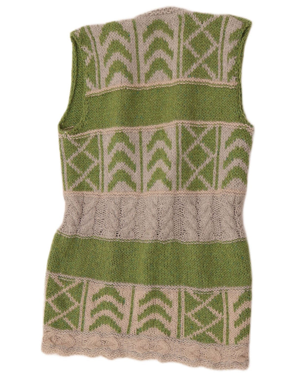 Vintage Womens Longline Cardigan Sweater UK 12 Medium Green Colourblock