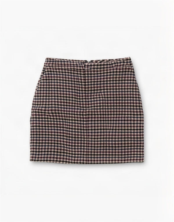 Marks & Spencer Womens Mini Skirt UK 10 Small W29 Burgundy Gingham Acrylic