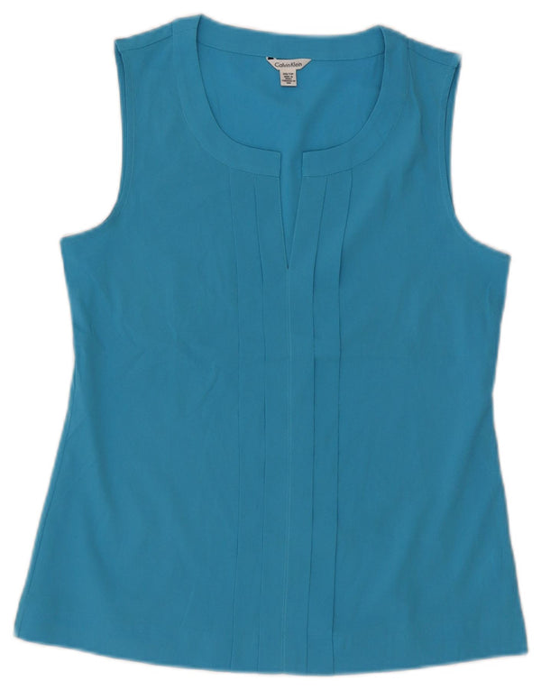 Calvin Klein Dame ærmeløs bluse Top UK 6 XS Blå Polyester