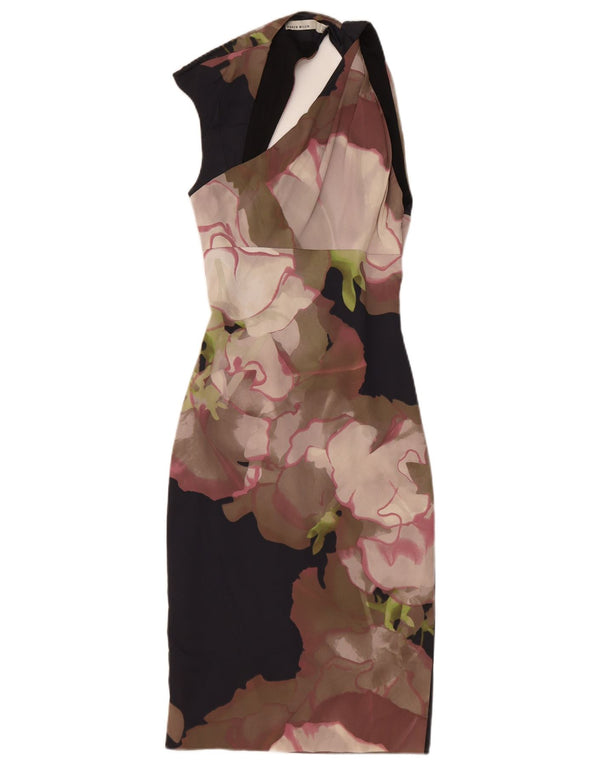Karen Millen Dame Halter Dress UK 6 XS Black Floral Acetate