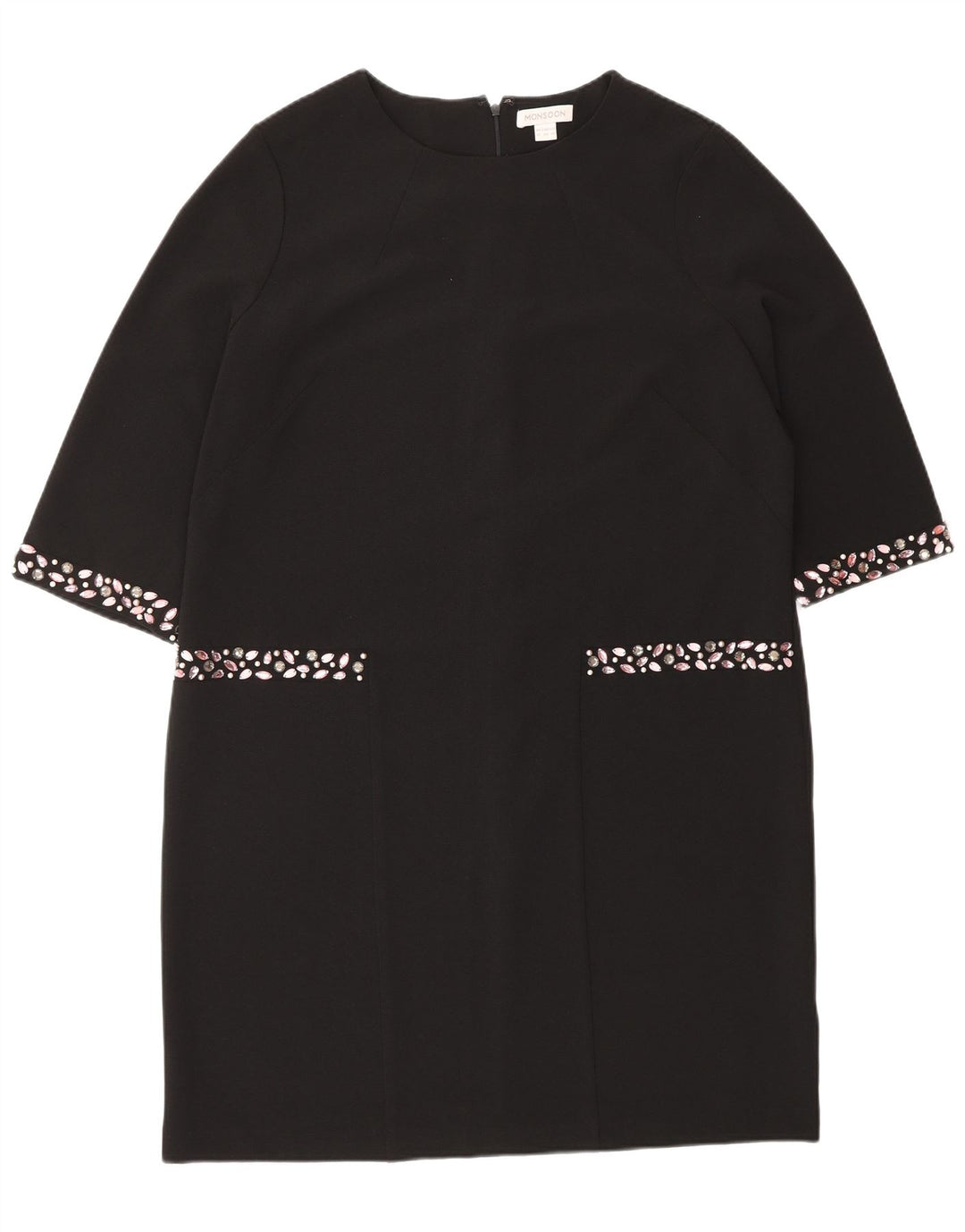 Monsoon Womens 3/4 Sleeve Shift Dress UK 16 Large Black Polyester