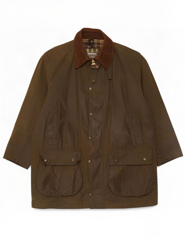 Barbour Giacca da uomo in cotone cerato con bordo ampio e vestibilità ampia UK 44 Large Khaki