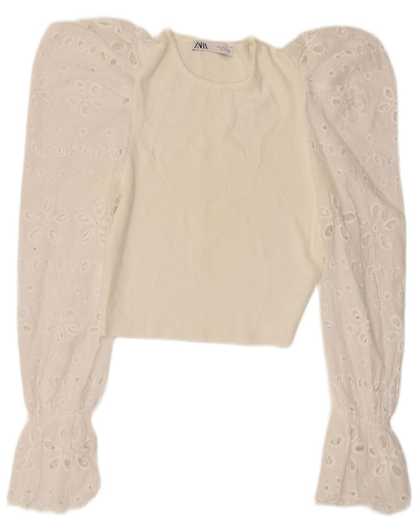 Crop Top pentru femei Zara cu mânecă lungă UK 8 Mic Alb Floral