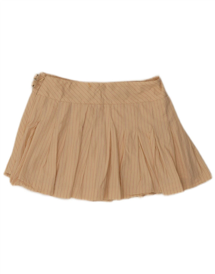 Zara Womens Mini Wrap Skirt Medium W28  Beige Pinstripe Cotton