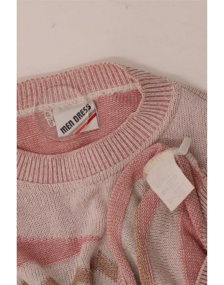 Vintage Mens Crew Neck Jumper Sweater IT 48/50 Medium Pink Geometric