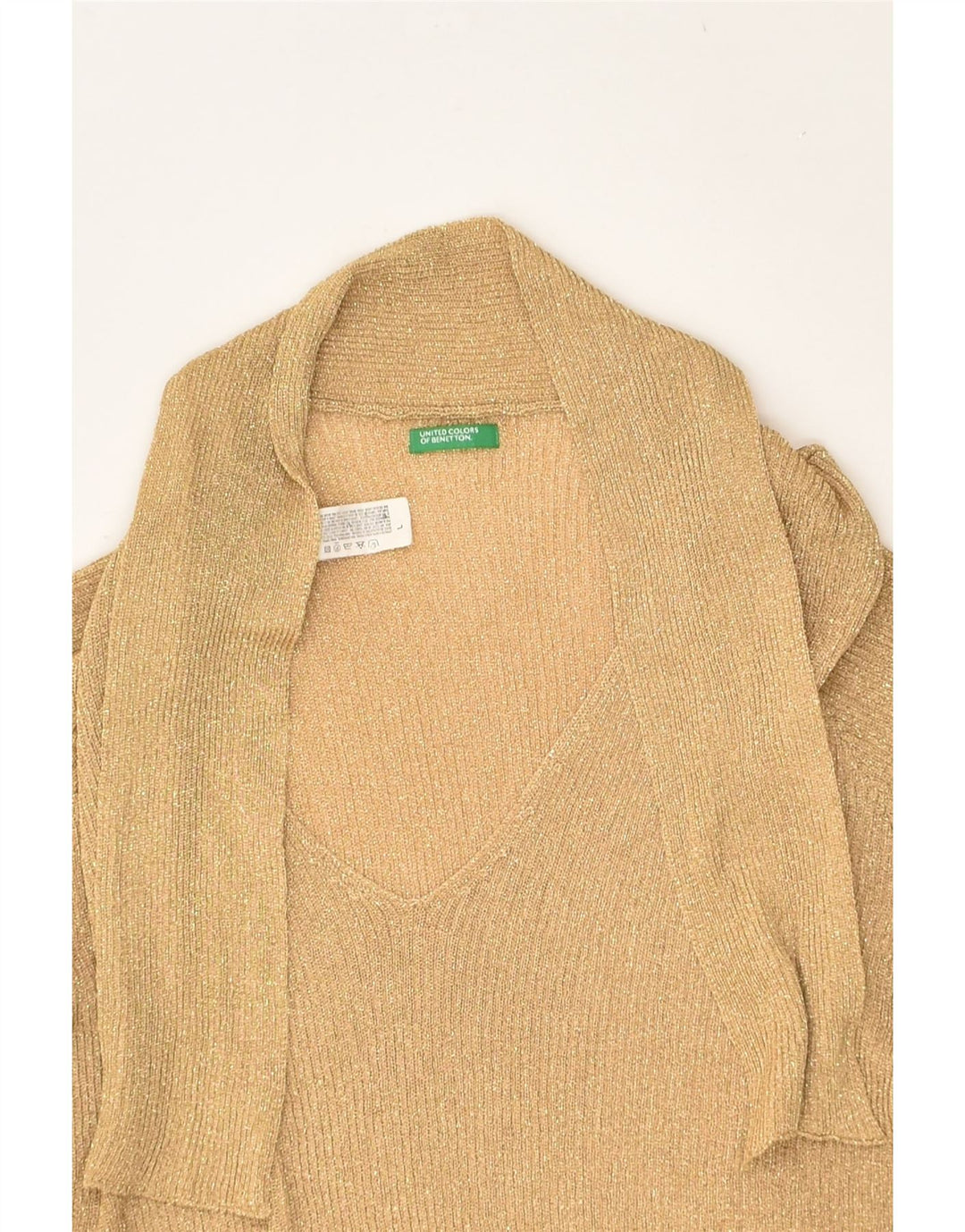 BENETTON Womens Top 3/4 Sleeve UK 14 Large Beige Acetate | Vintage Benetton | Thrift | Second-Hand Benetton | Used Clothing | Messina Hembry 